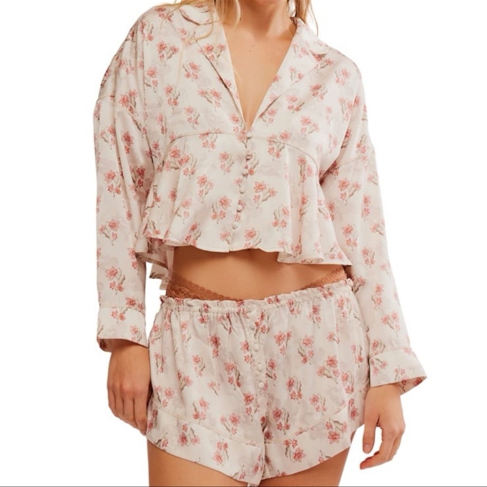 Free People Blush Floral Crop Pajama Set